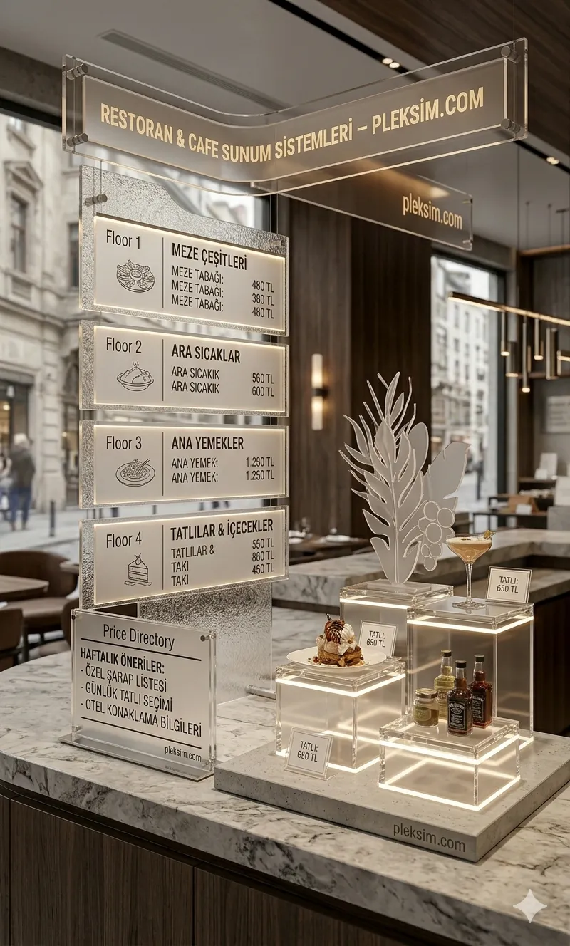 Restoran ve Cafe İçin Pleksi Menü Standı